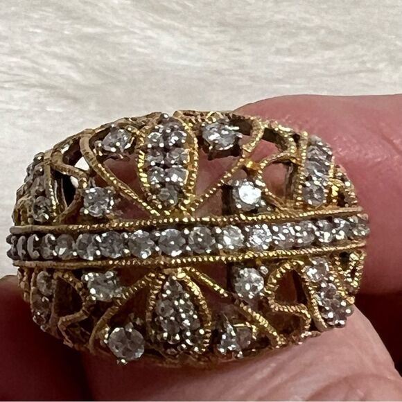 Gold‎ plated Diamondesque Statement Cocktail Ring - 8.5 - Picture 9 of 11